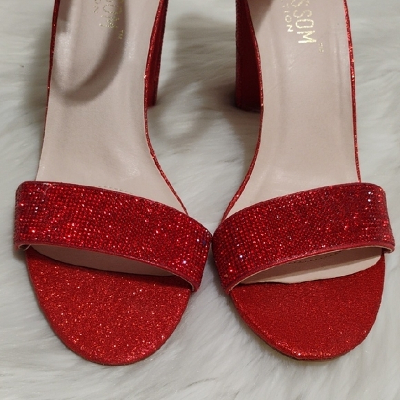 De Blossom Celina Collection Sparkly Red Glitter Block Heel Sandals Sz.10 - Picture 4 of 13